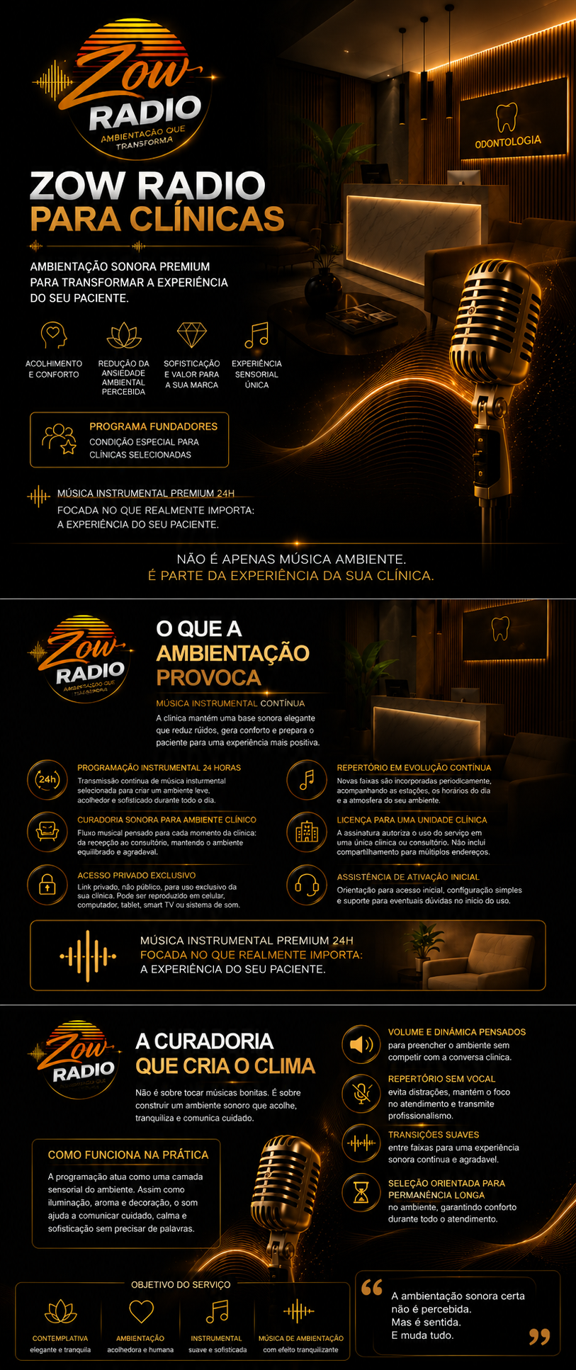 Zow Radio para clínicas — ambientação sonora premium